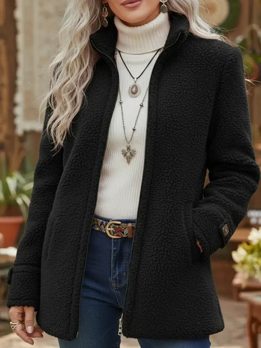 Relaxed Teddy Coat with a Stand Collar and a Full Zipper 3