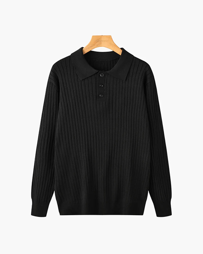 Soren Men's Long Sleeve Polo Shirt | Textured Fabric, Buttoned Collar 1