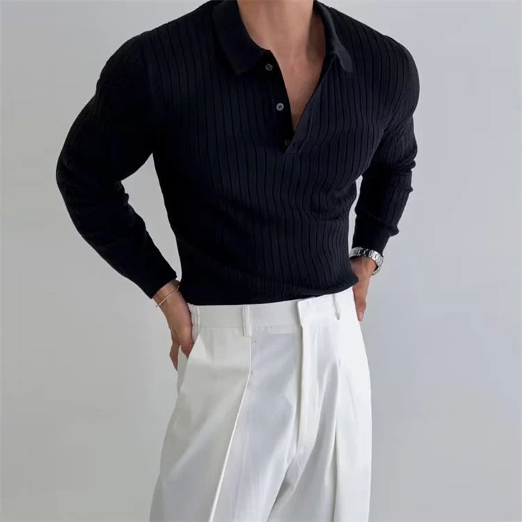 Soren Men's Long Sleeve Polo Shirt | Textured Fabric, Buttoned Collar 2