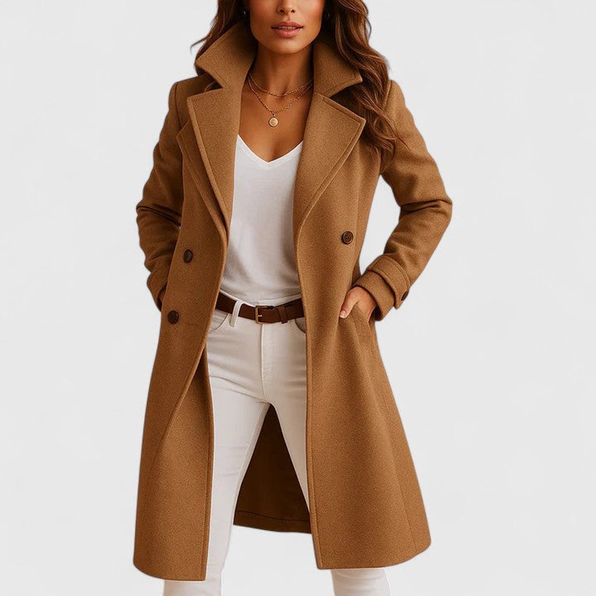 Tailored Long Coat with Notch Lapels and a Button Front 2