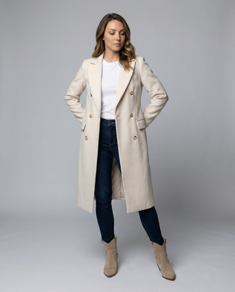 Tailored Midi Overcoat with Notched Lapels and a Double-Breasted Front 1