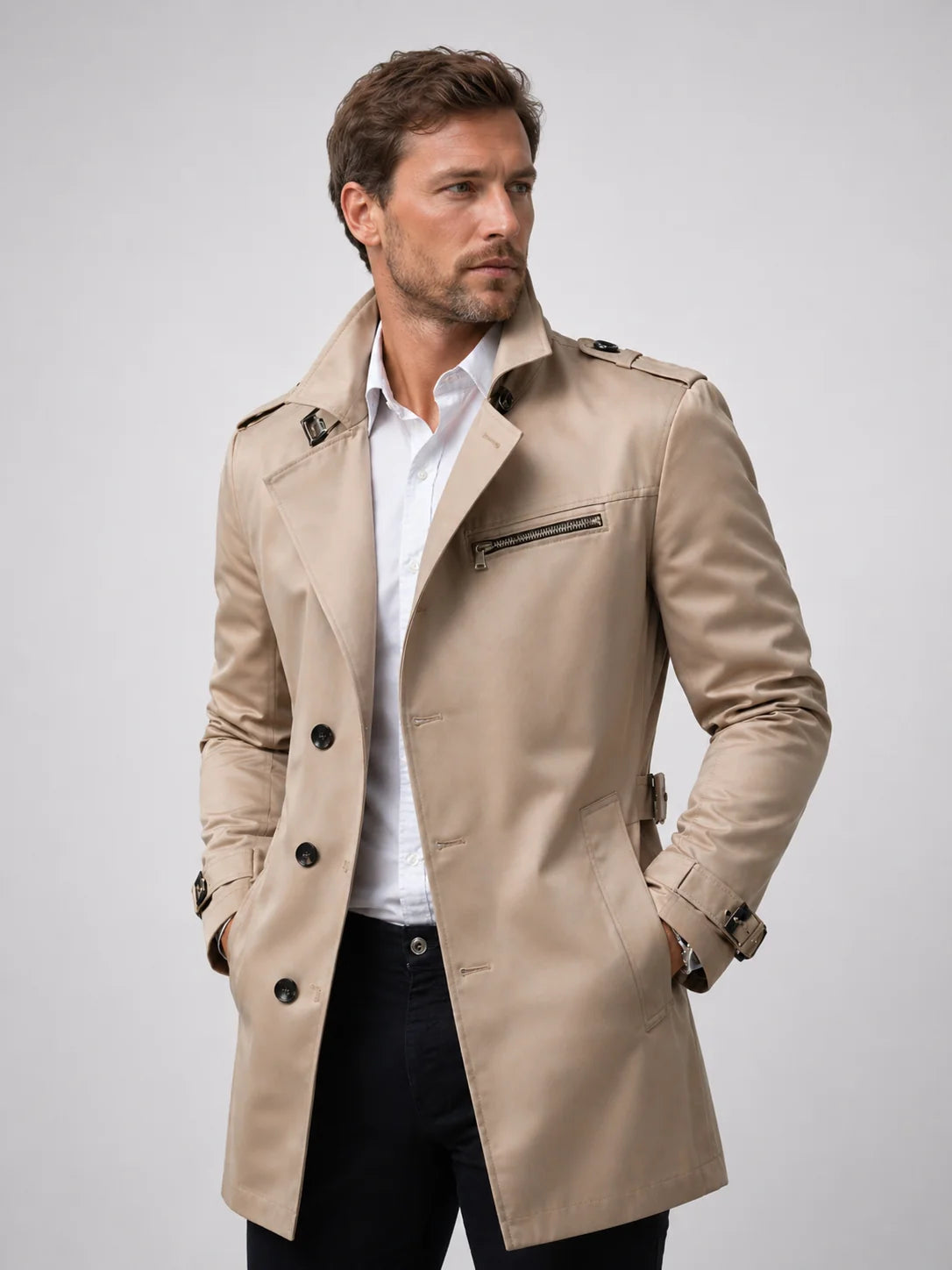 Talon Men's Trench Coat | Tailored Fit, Smooth Fabric, Belted Waist 0