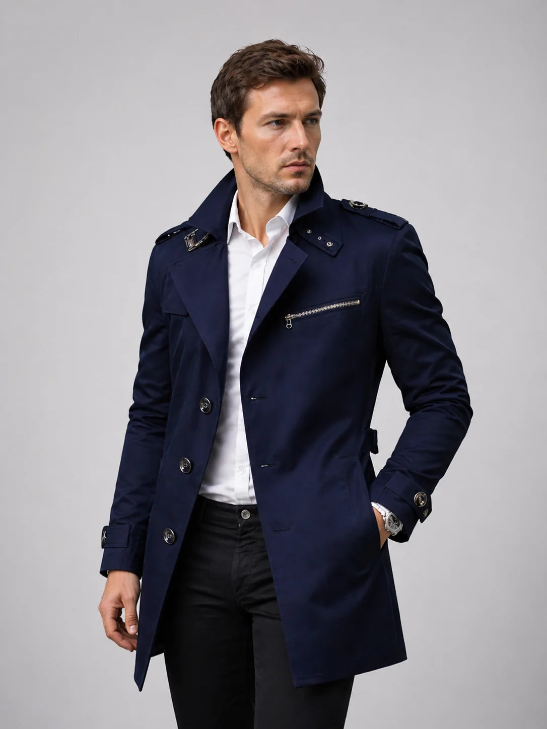 Talon Men's Trench Coat | Tailored Fit, Smooth Fabric, Belted Waist 5