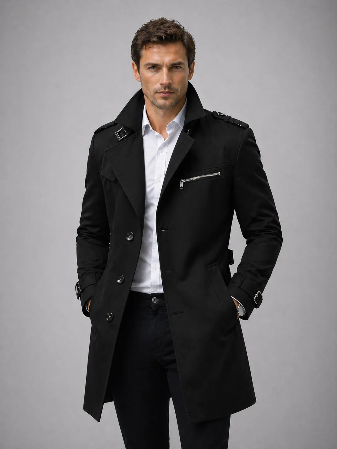 Talon Men's Trench Coat | Tailored Fit, Smooth Fabric, Belted Waist 6