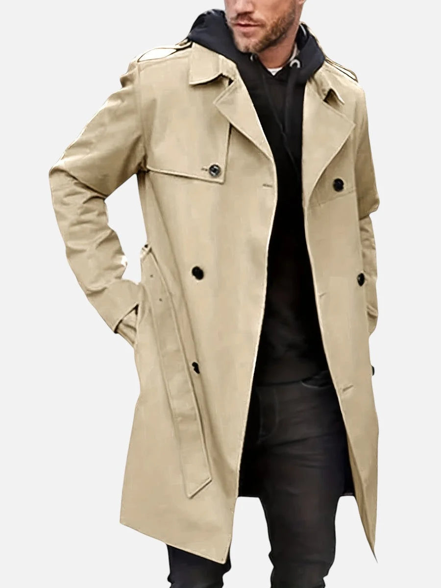 Thaddeus Men's Trench Coat | Double-Breasted, Structured Fabric, Navy or Black 0