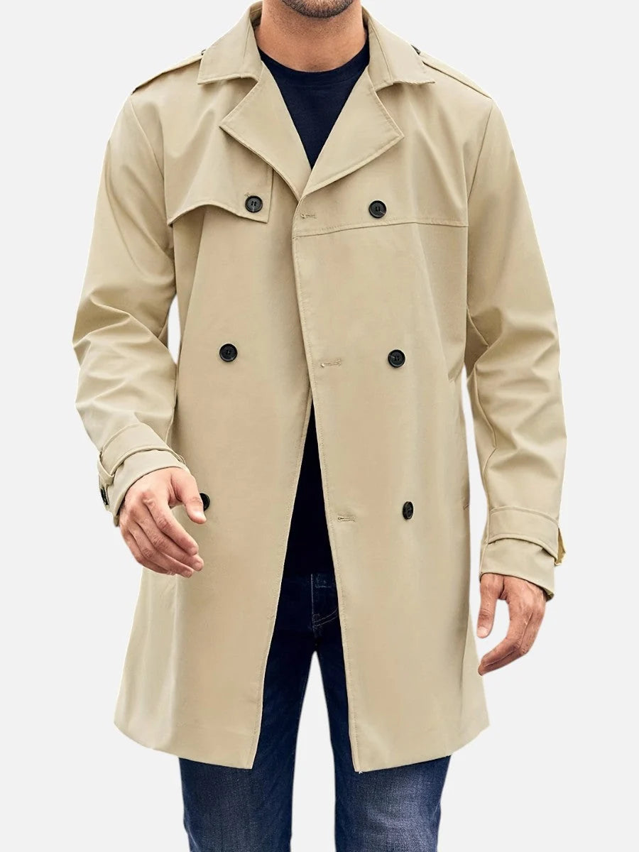 Thaddeus Men's Trench Coat | Double-Breasted, Structured Fabric, Navy or Black 1
