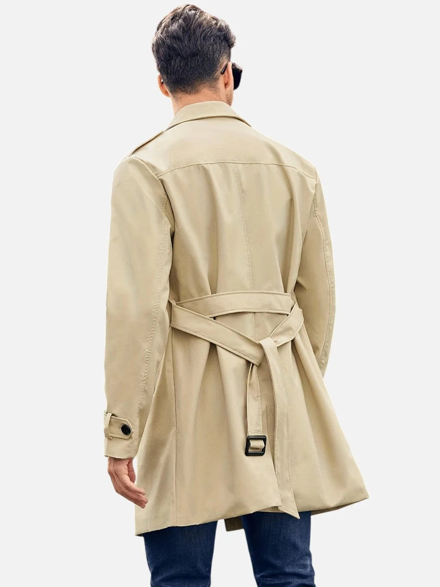 Thaddeus Men's Trench Coat | Double-Breasted, Structured Fabric, Navy or Black 2