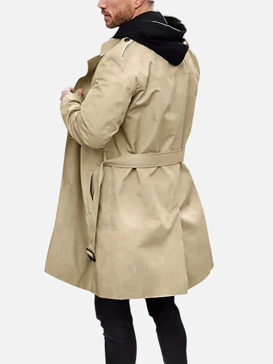 Thaddeus Men's Trench Coat | Double-Breasted, Structured Fabric, Navy or Black 3