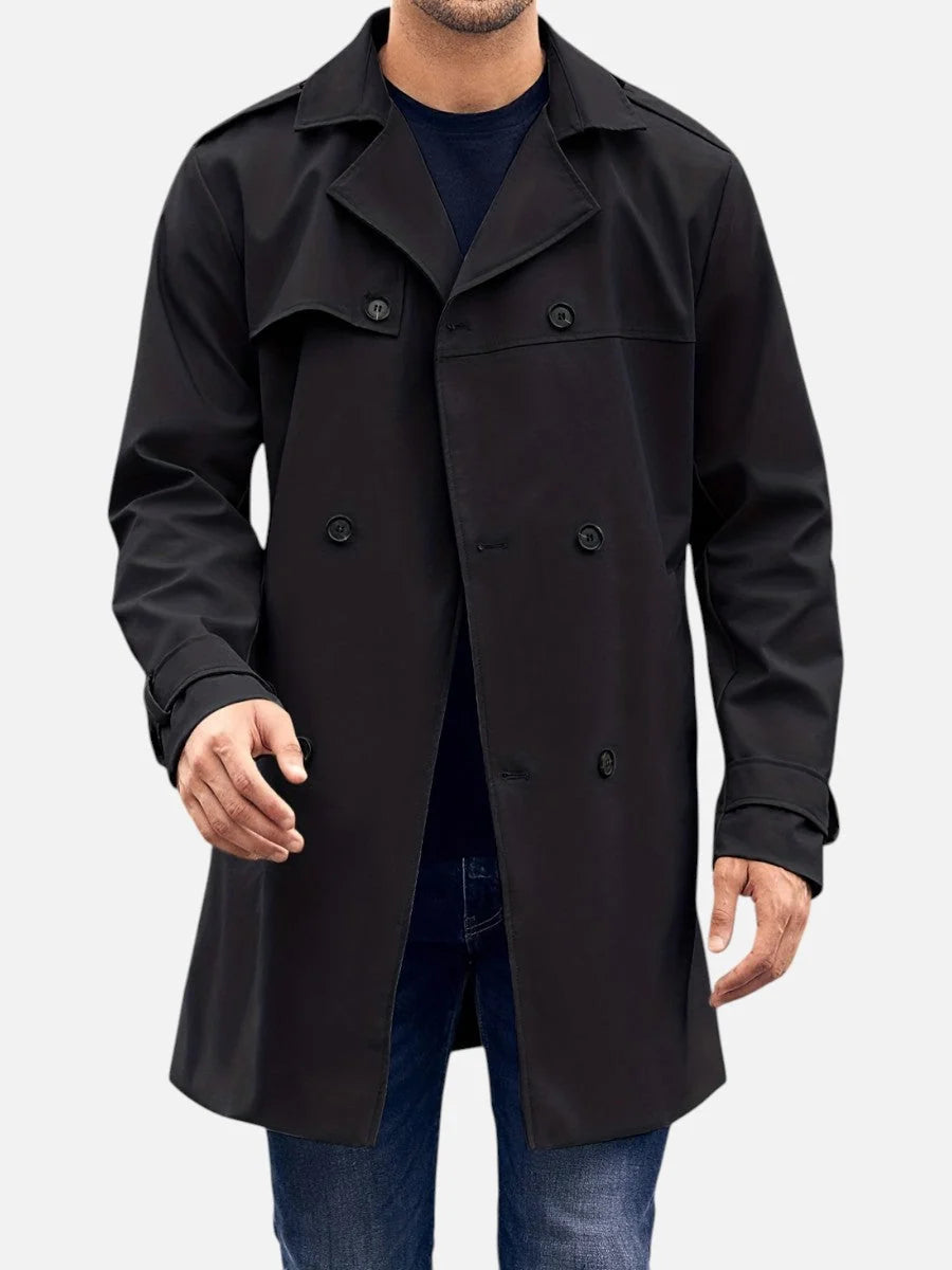 Thaddeus Men's Trench Coat | Double-Breasted, Structured Fabric, Navy or Black 5