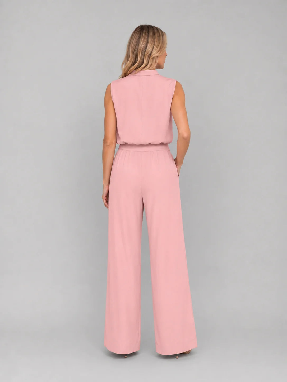Sleeveless Top and Pleated Trouser Set with a Blouson Waist