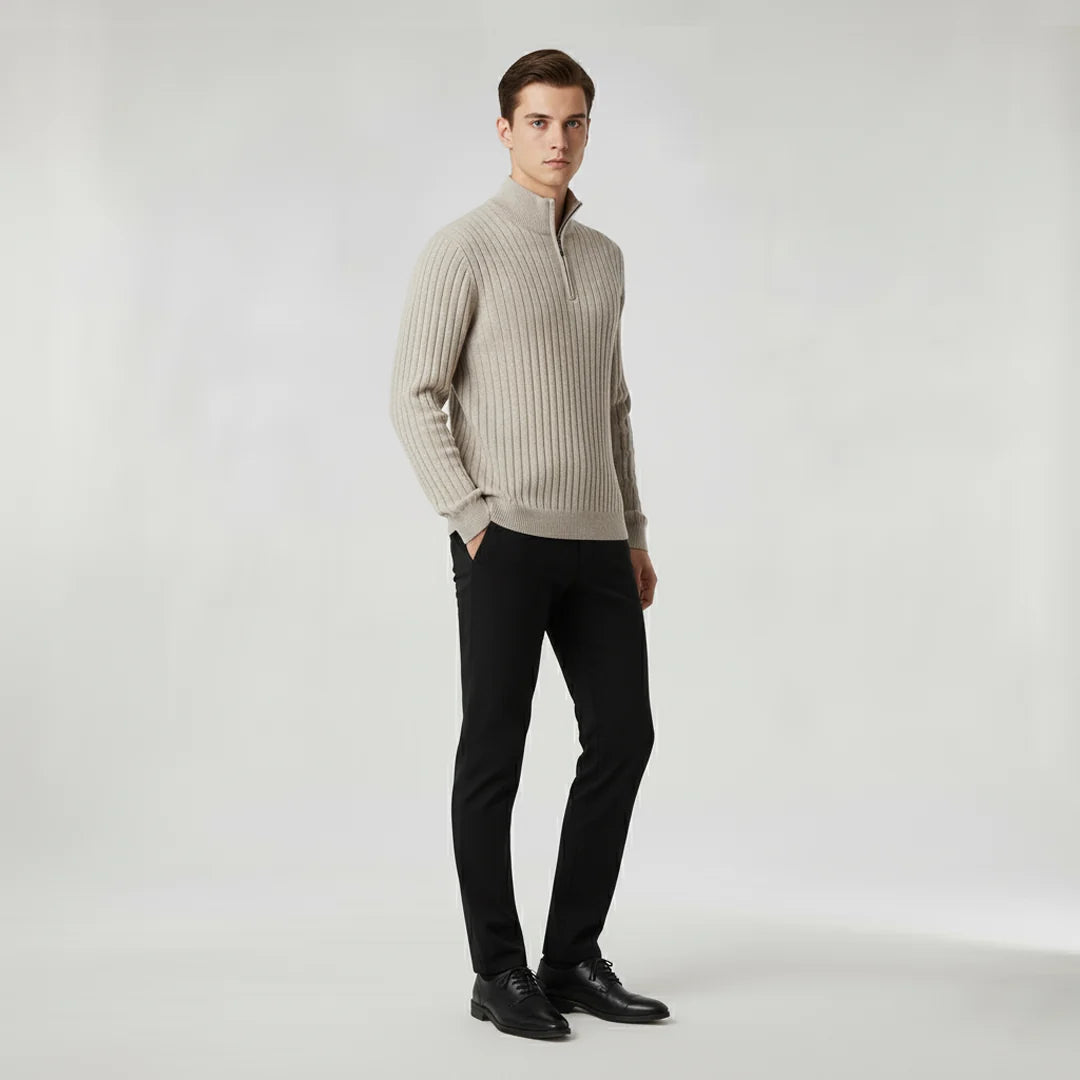 Zane Men's Half-Zip Sweater | Spun Natural-Fiber Blend, High Collar 2
