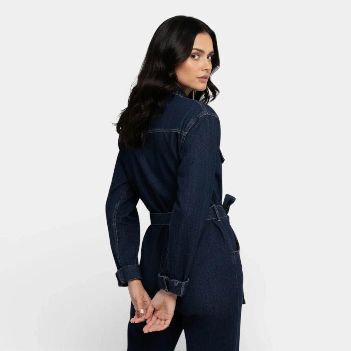 Denim Two-Piece Set with a Button Front Jacket and Straight Jeans