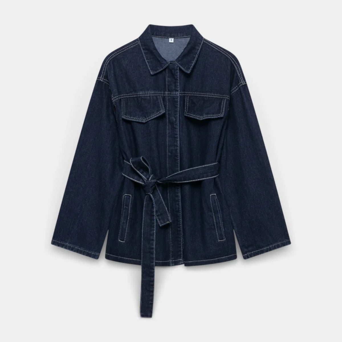 Denim Two-Piece Set with a Button Front Jacket and Straight Jeans
