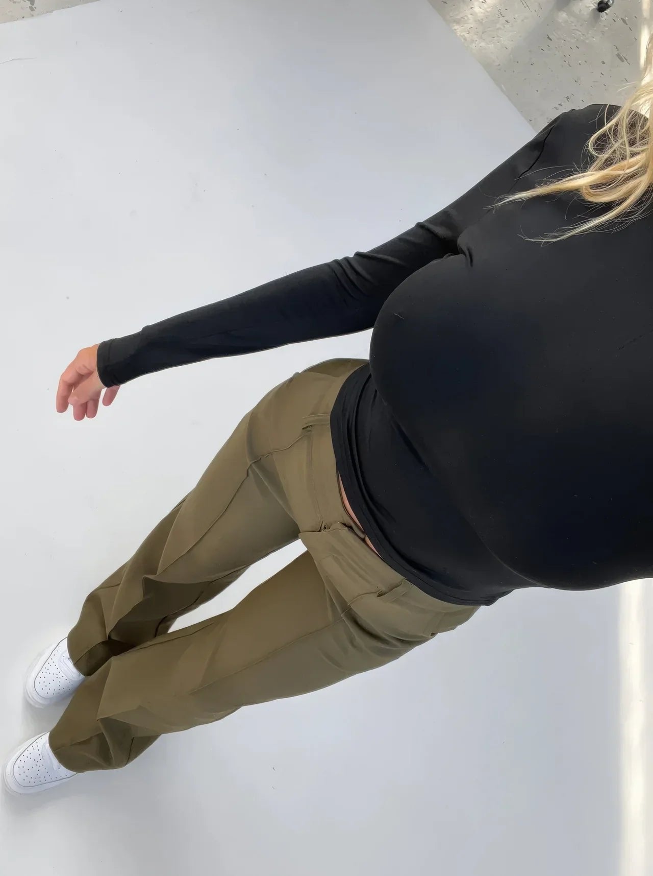 High Waist Wide Leg Trousers with Front Seam Detail and Pockets