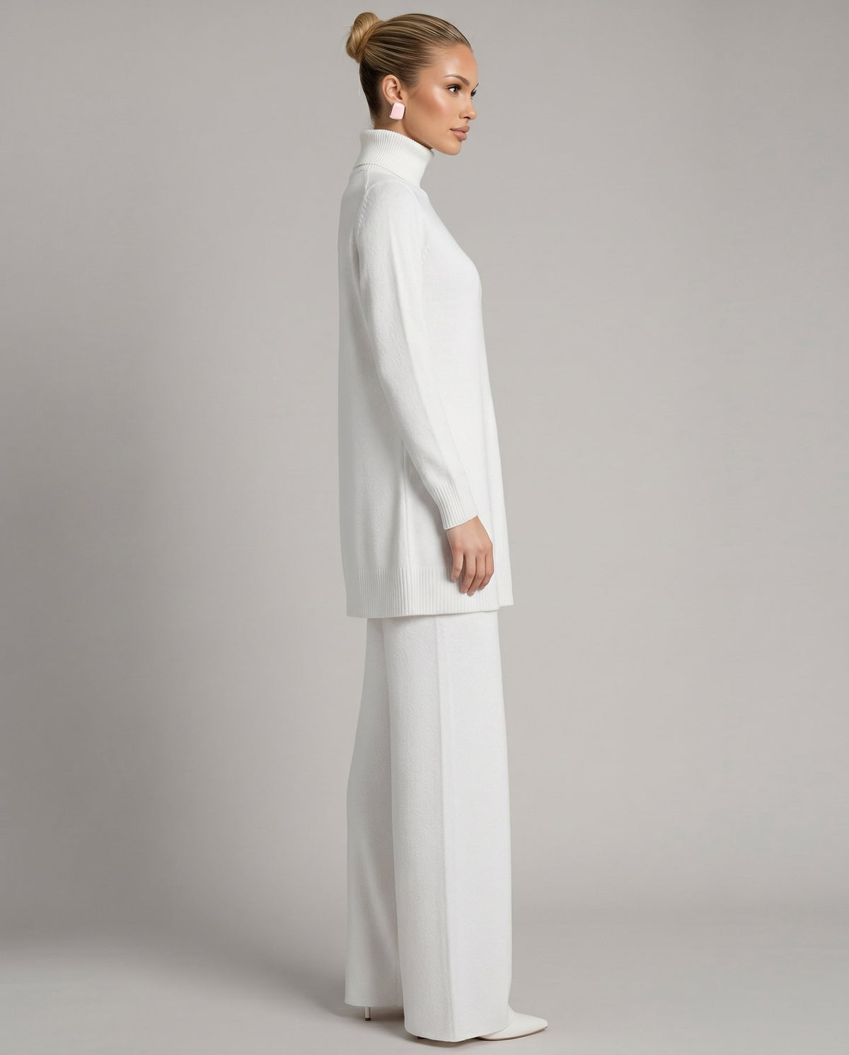 Knit Two-Piece Set with a Turtleneck Top and Wide Leg Trousers