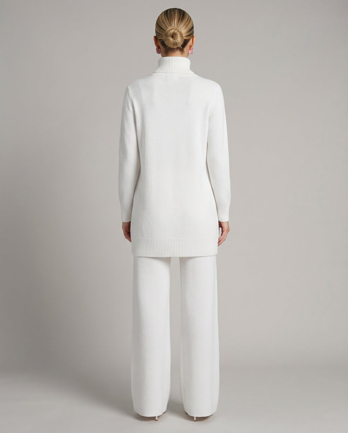 Knit Two-Piece Set with a Turtleneck Top and Wide Leg Trousers