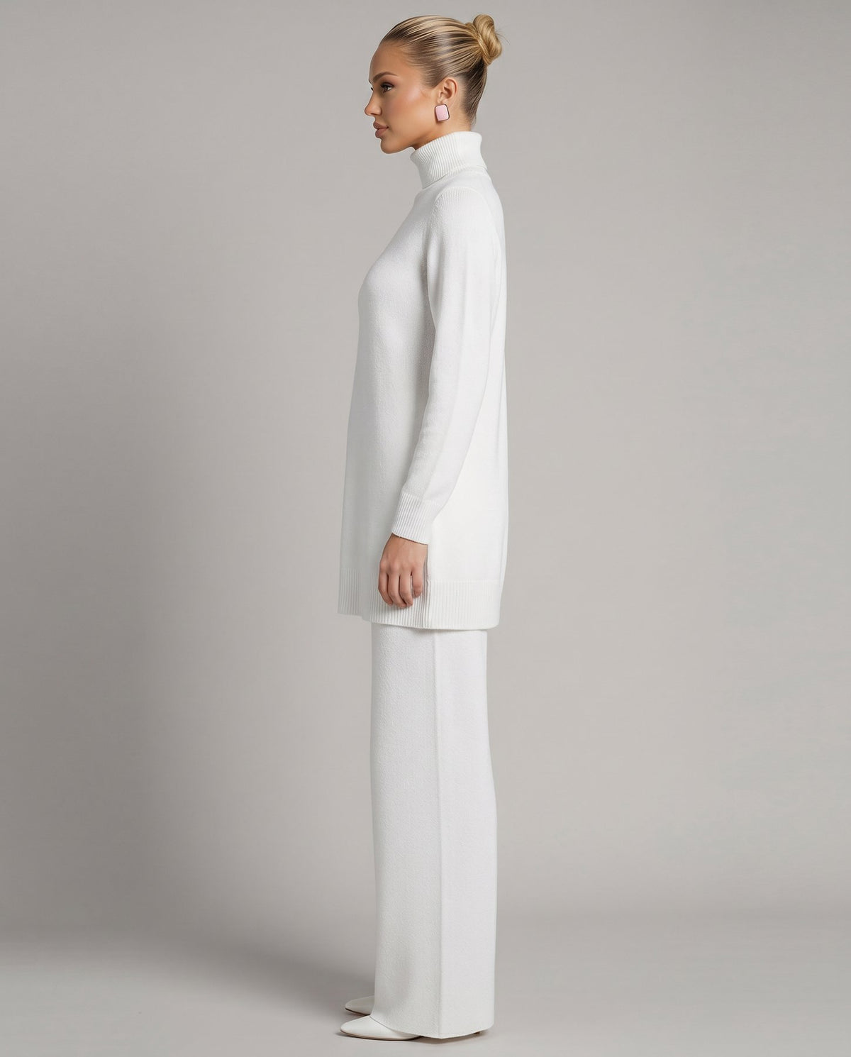 Knit Two-Piece Set with a Turtleneck Top and Wide Leg Trousers