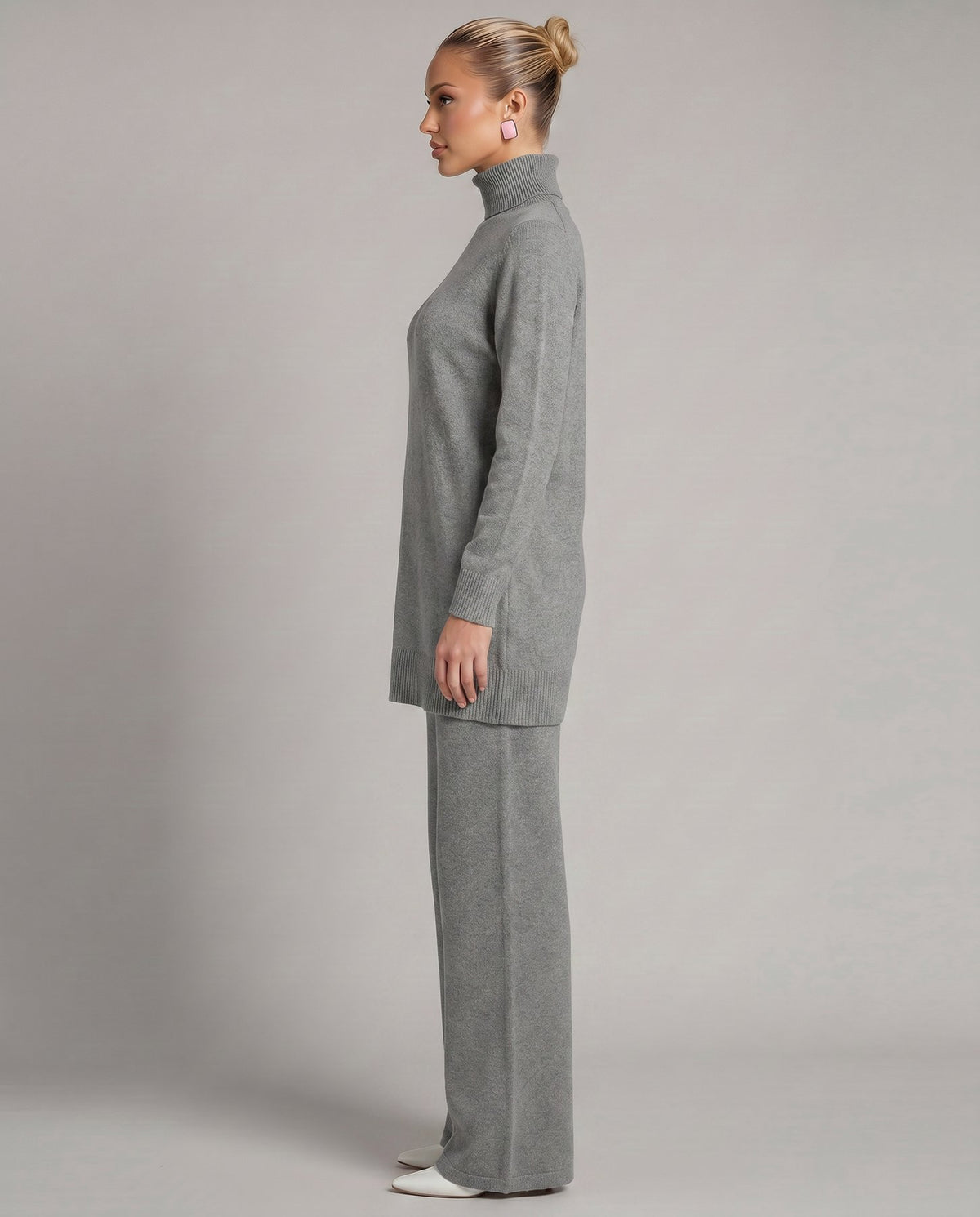 Knit Two-Piece Set with a Turtleneck Top and Wide Leg Trousers