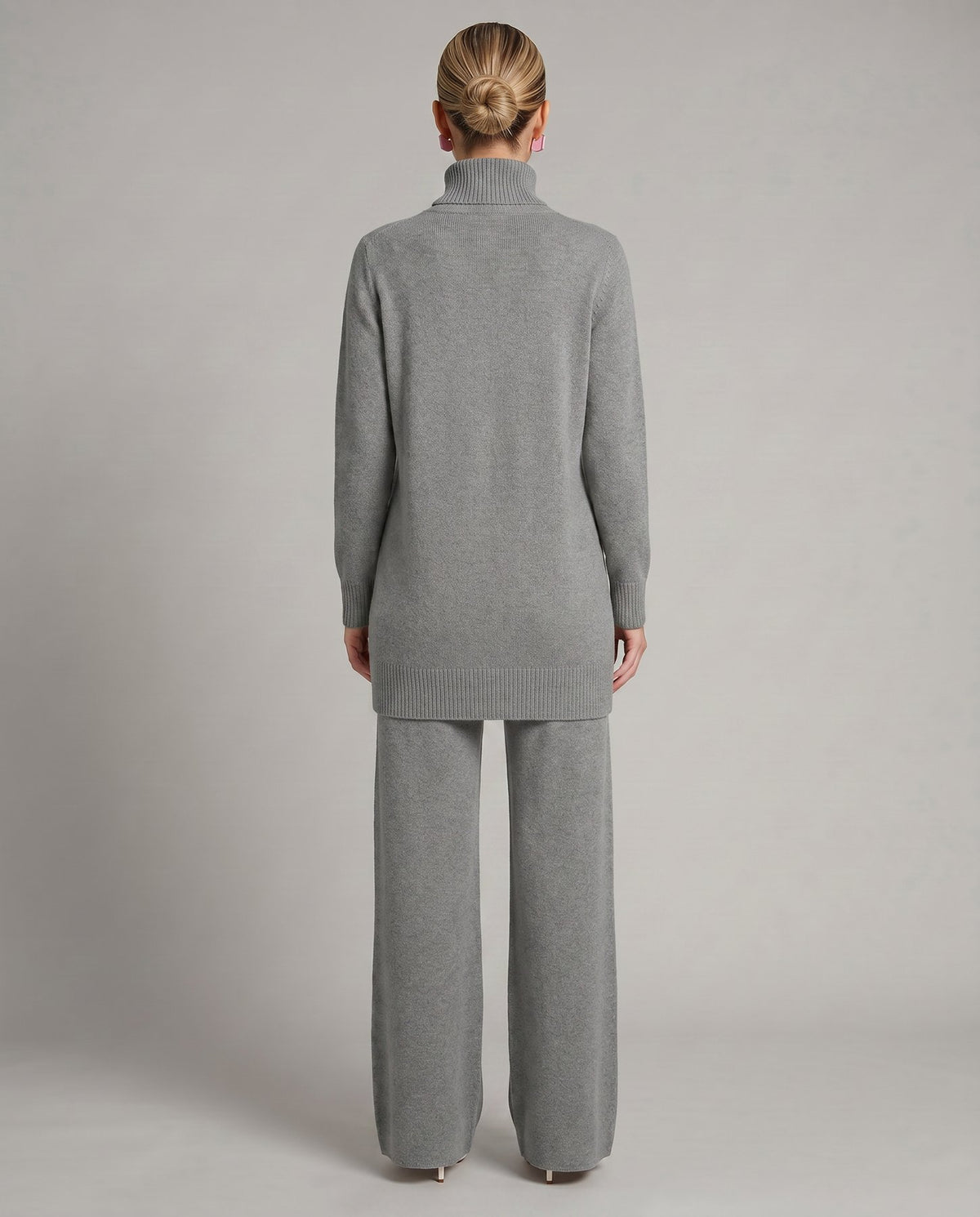 Knit Two-Piece Set with a Turtleneck Top and Wide Leg Trousers