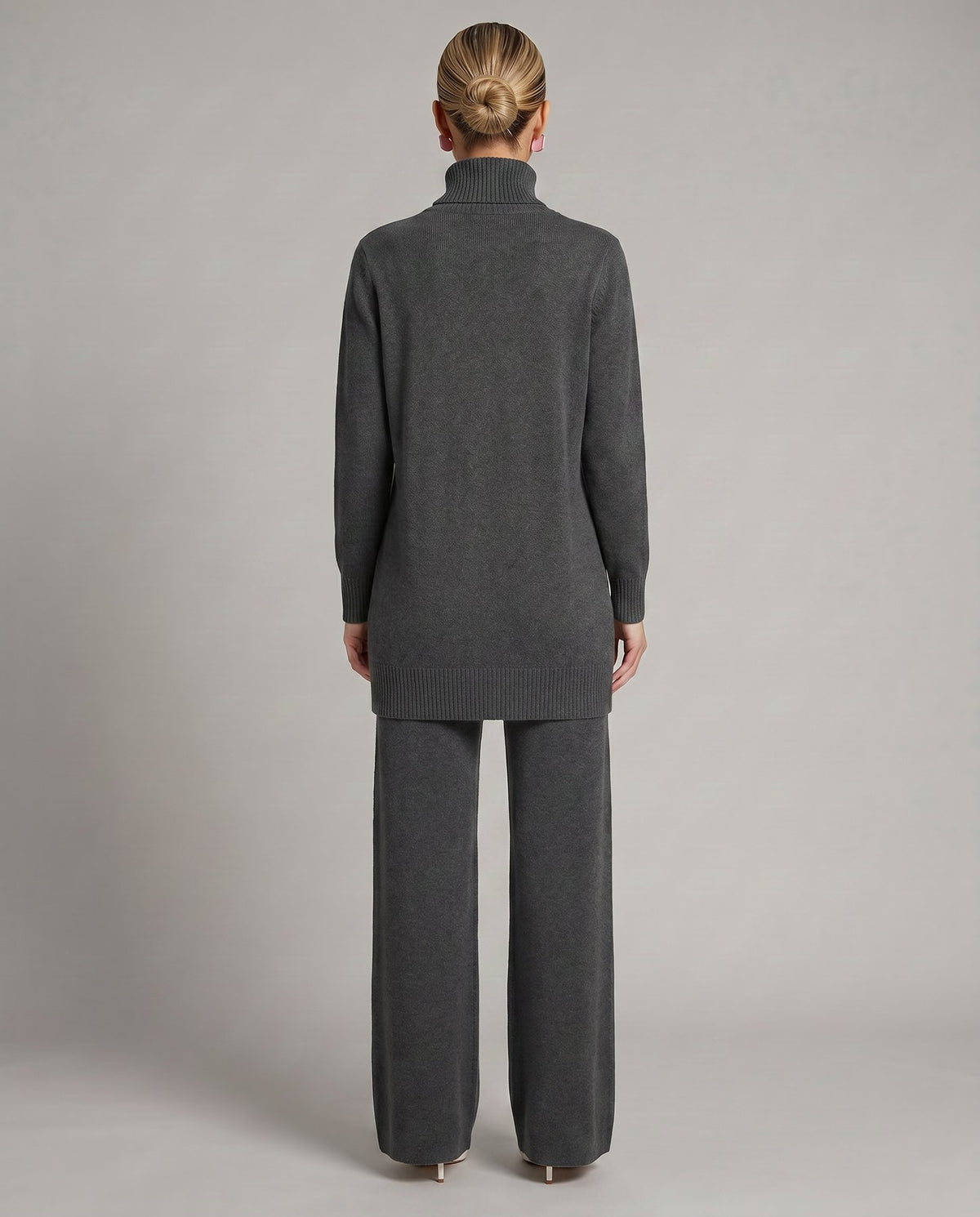 Knit Two-Piece Set with a Turtleneck Top and Wide Leg Trousers