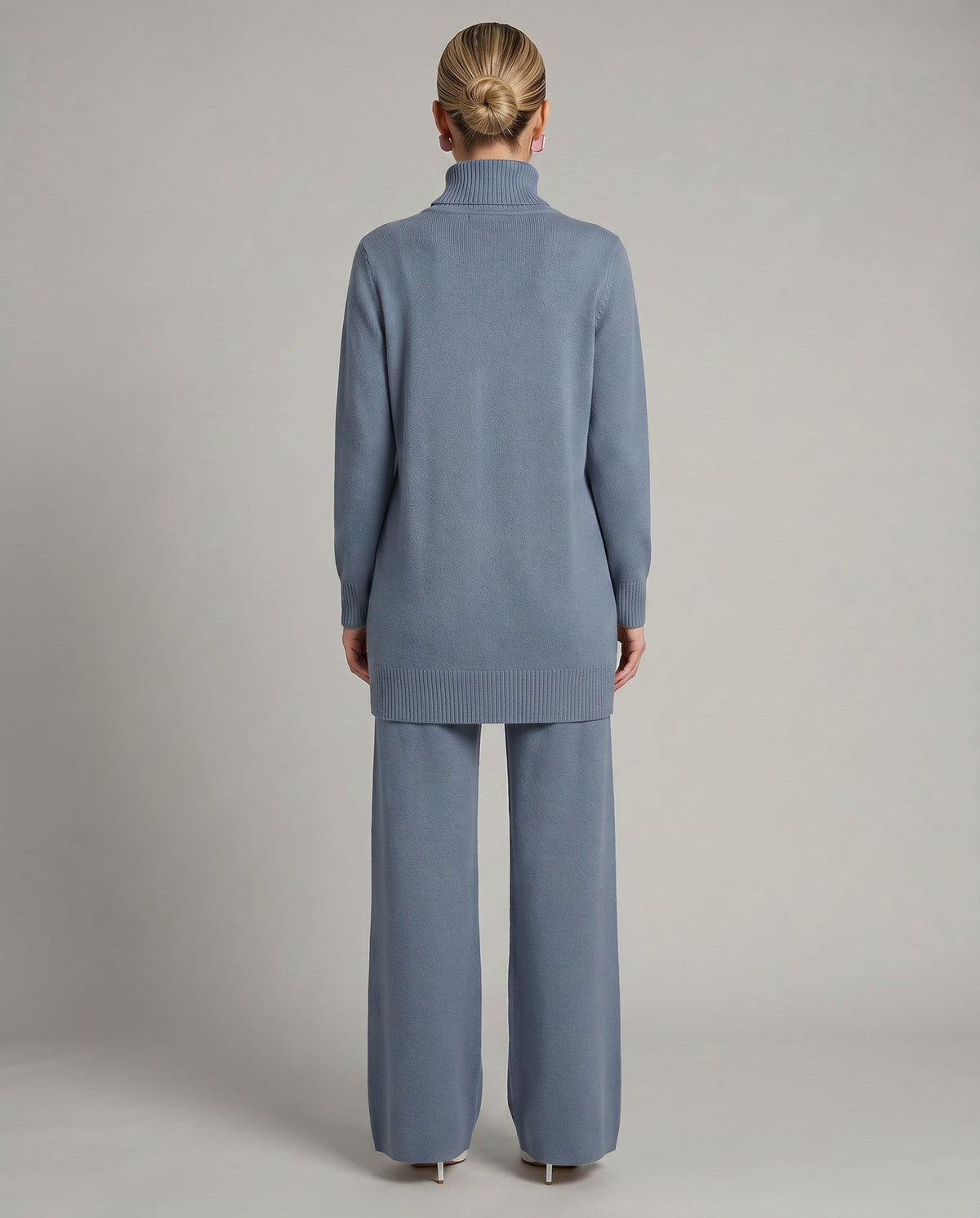 Knit Two-Piece Set with a Turtleneck Top and Wide Leg Trousers