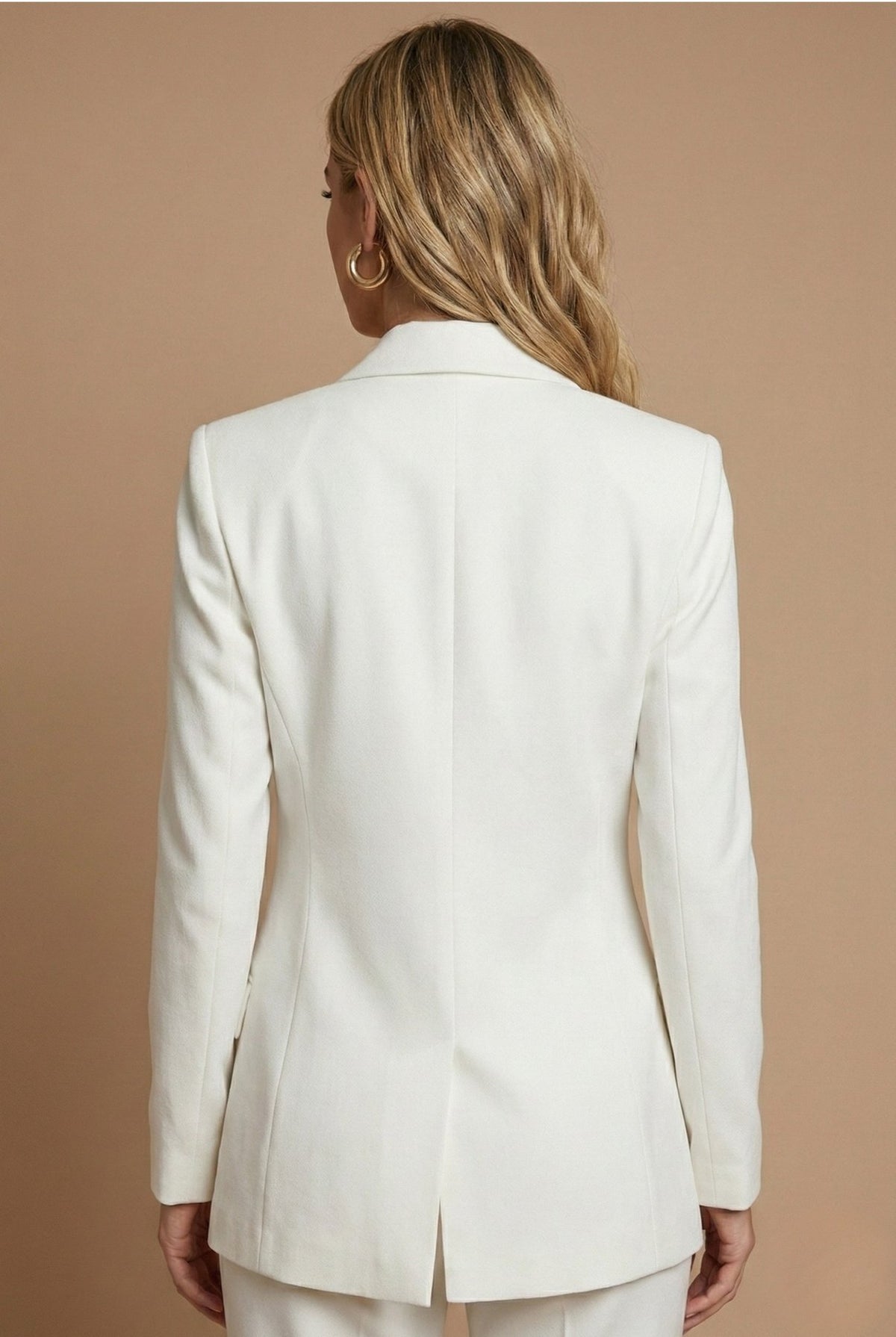 Longline Double-Breasted Blazer and Trouser Set with Gold Buttons