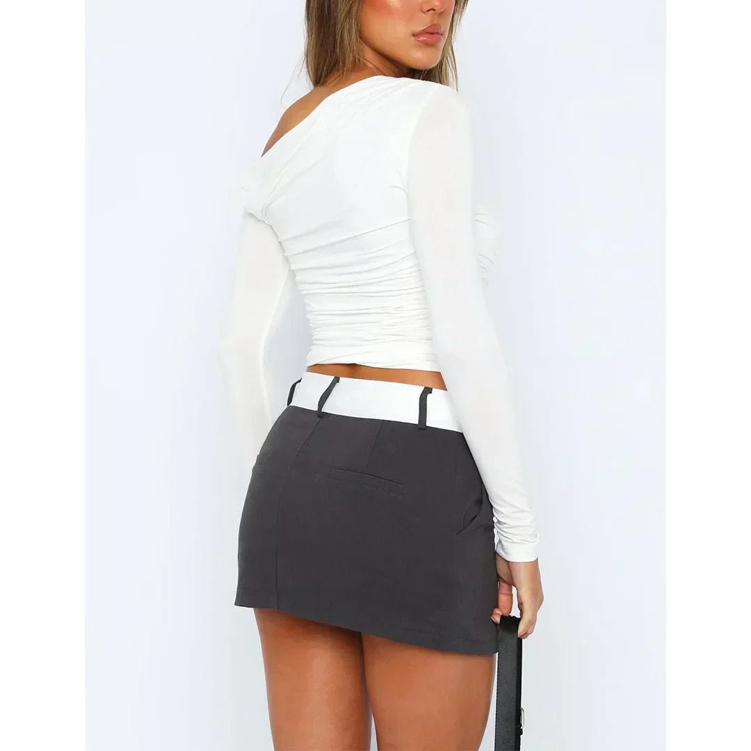 Off-Shoulder Ruched Long Sleeve Top with a Fitted Silhouette