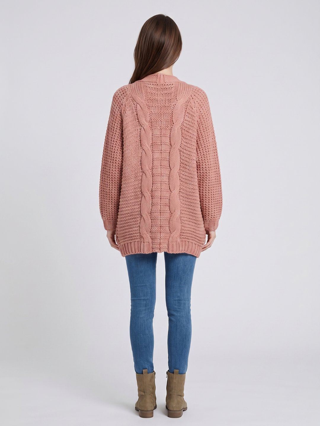 Oversized Cable Knit Cardigan with Patch Pockets