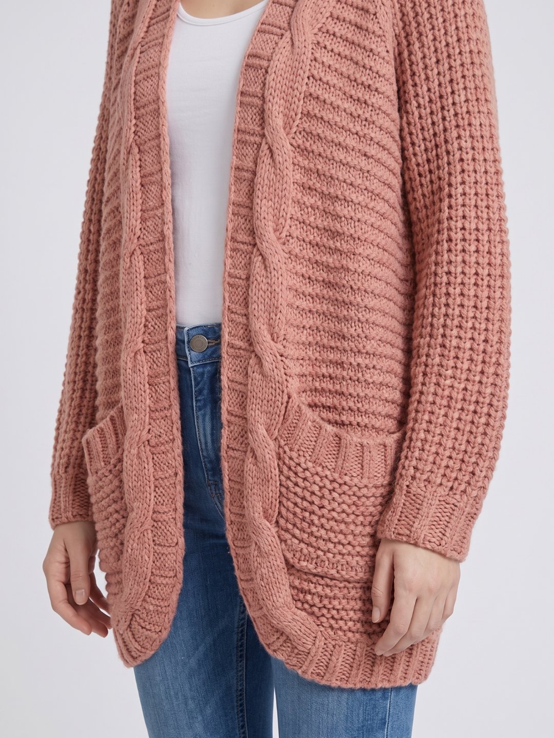 Oversized Cable Knit Cardigan with Patch Pockets