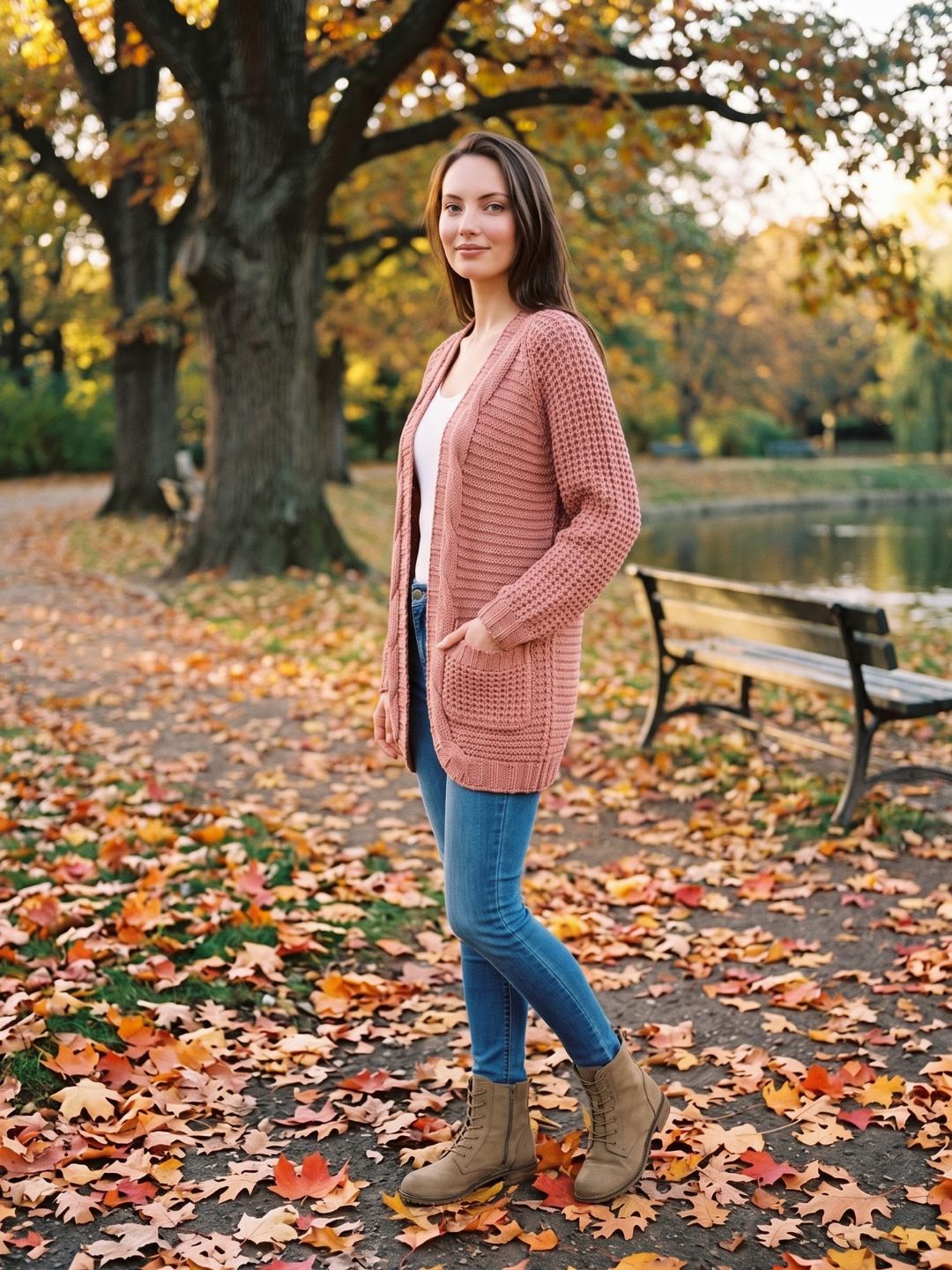 Oversized Cable Knit Cardigan with Patch Pockets