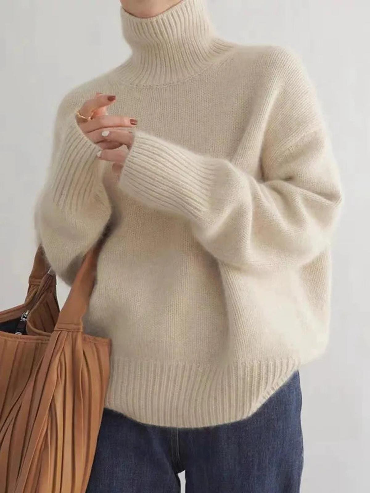 Oversized Knit Sweater with a Turtleneck and Dropped Shoulders