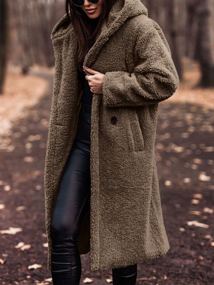 Oversized Teddy Overcoat with a Notch Collar and Deep Pockets in Apricot