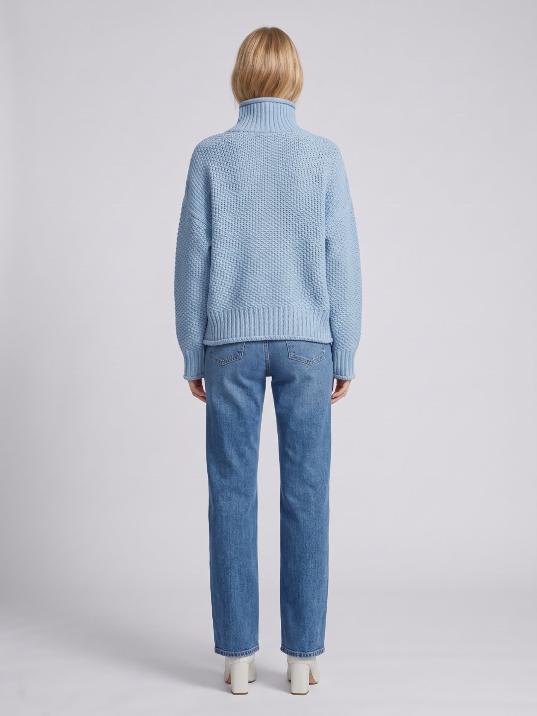 Oversized Waffle Knit Turtleneck Sweater with Ribbed Trims