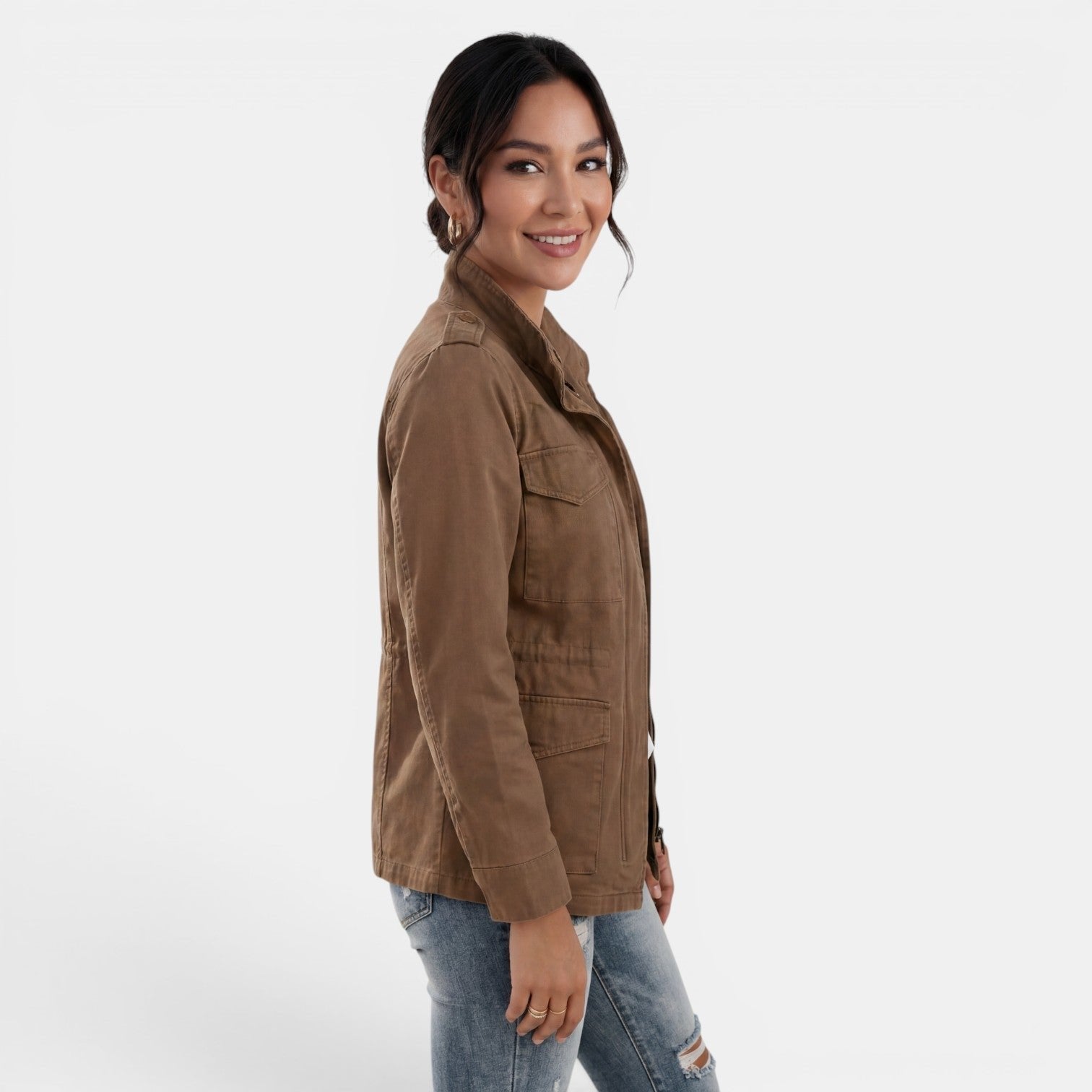 Relaxed Utility Jacket with Flap Pockets and a Snap Front