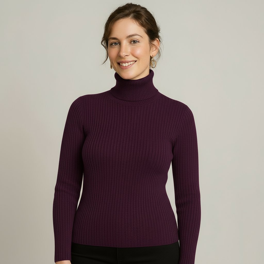 Ribbed Turtleneck Sweater with a Slim Fit and Long Sleeves in Violet