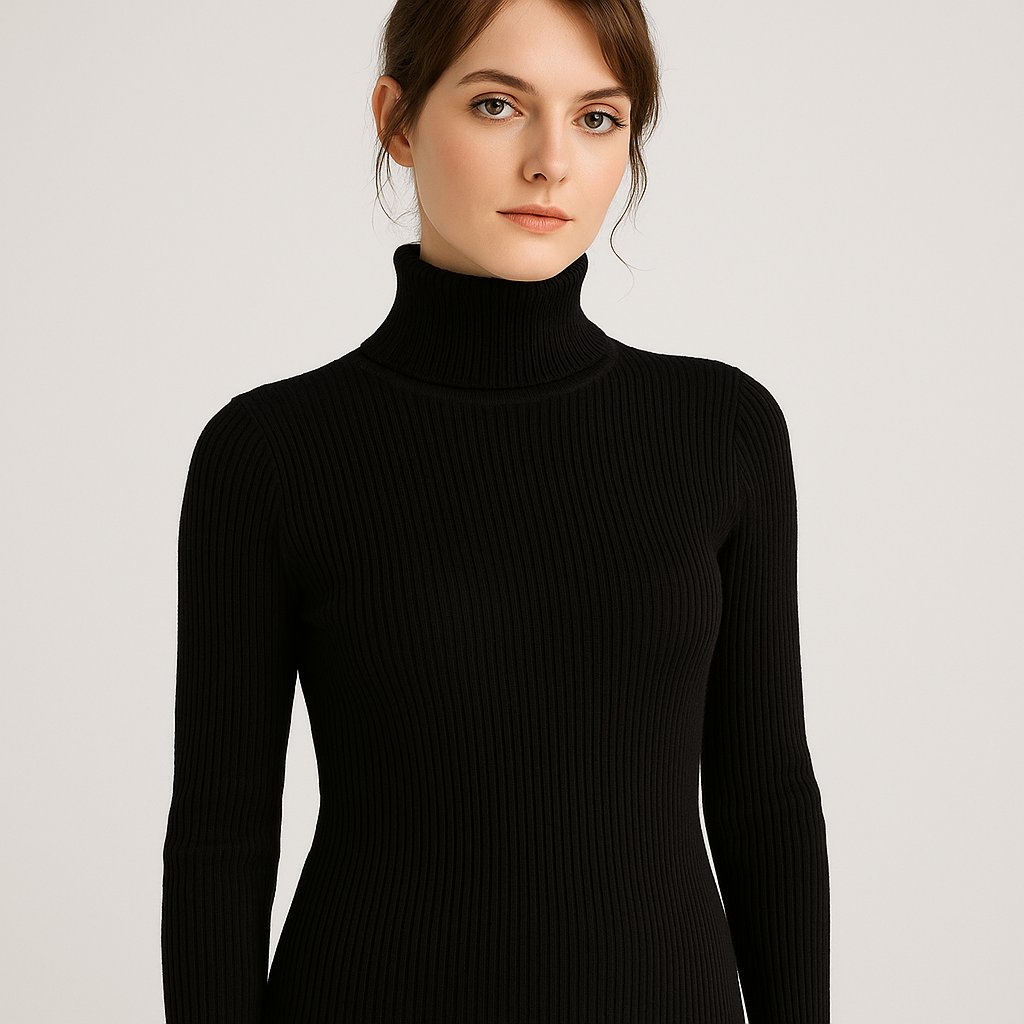 Ribbed Turtleneck Sweater with a Slim Fit and Long Sleeves in Black