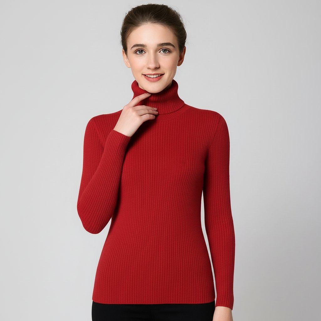 Ribbed Turtleneck Sweater with a Slim Fit and Long Sleeves in Scarlet