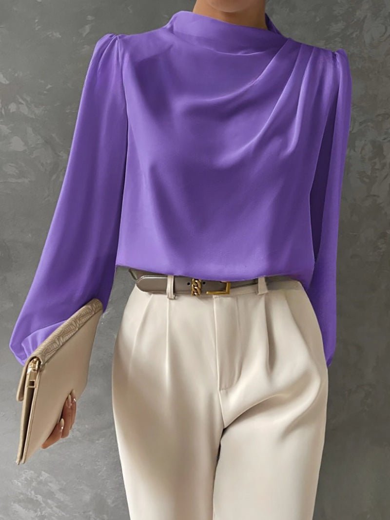 Satin Cowl Neck Blouse with Full Sleeves and a Relaxed Cut in Purple