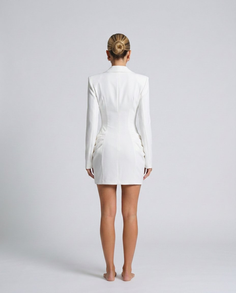Shirt-Style Mini Dress with a Button Front and Ruched Waist
