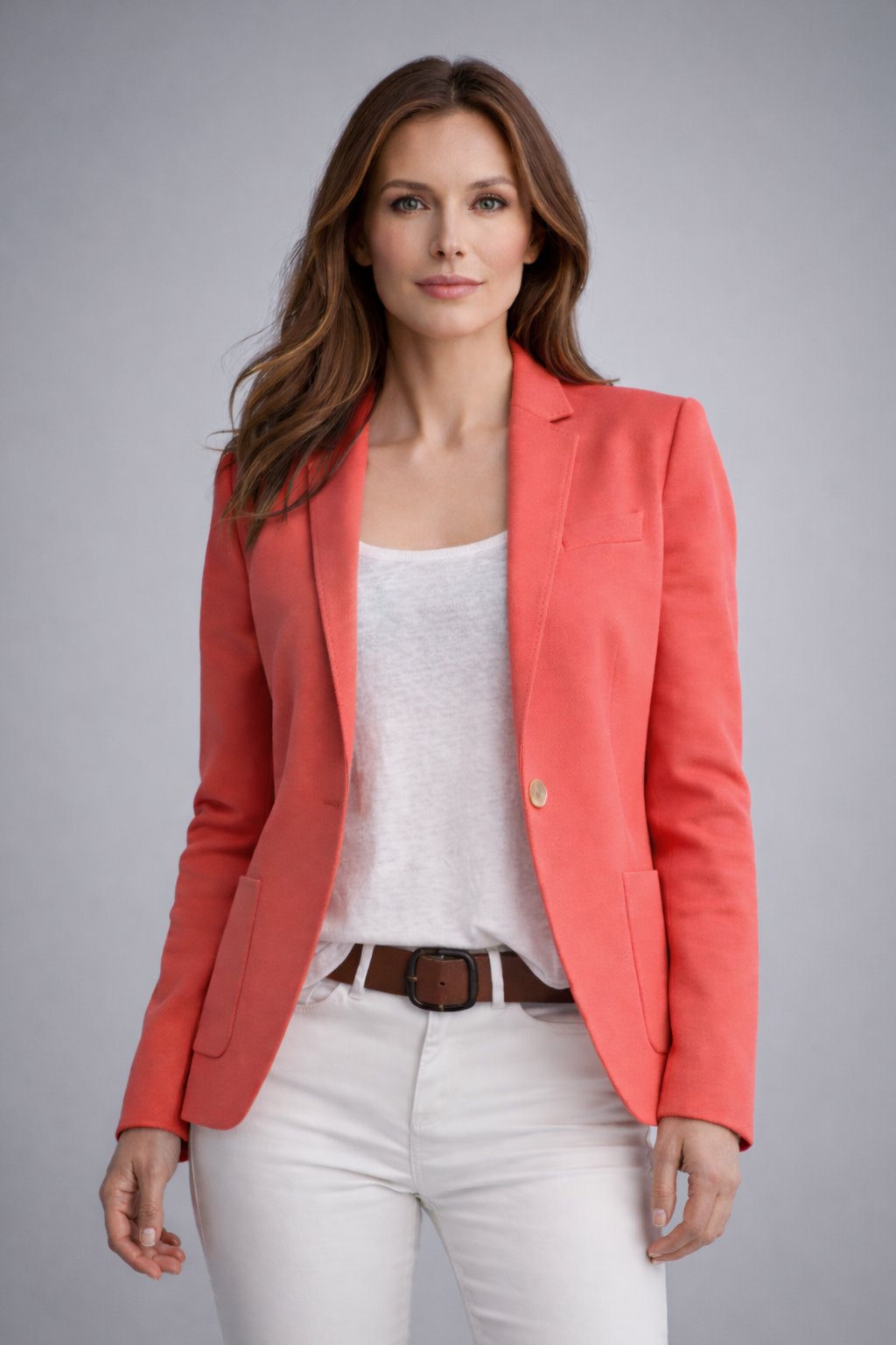Slim Single Button Blazer with Notched Lapels and Long Sleeves in Red