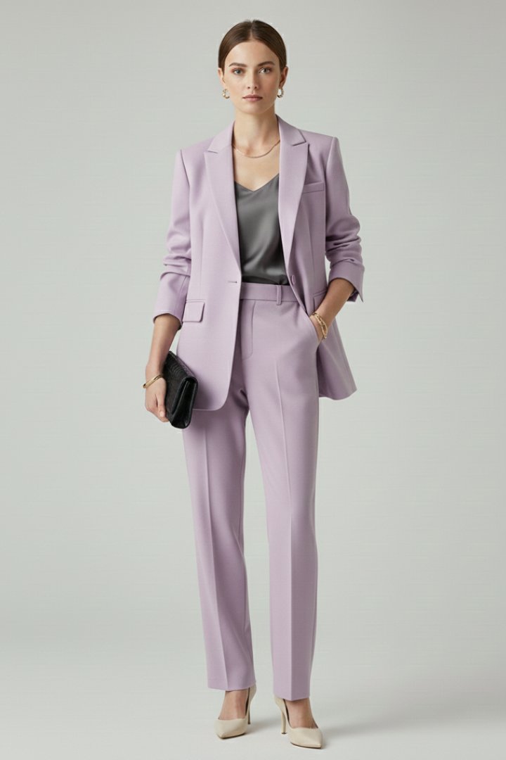 Two-Piece Suit Set with a Single-Breasted Blazer and Straight Legs in Purple