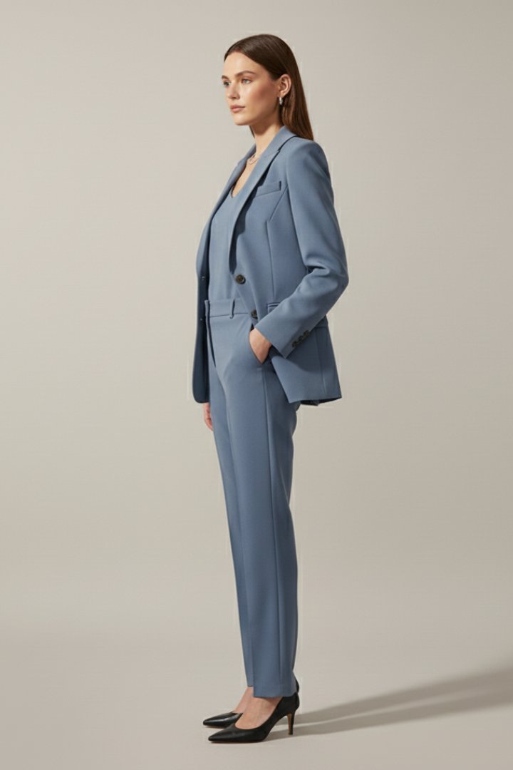 Two-Piece Suit Set with Notched Lapel Blazer and Trousers