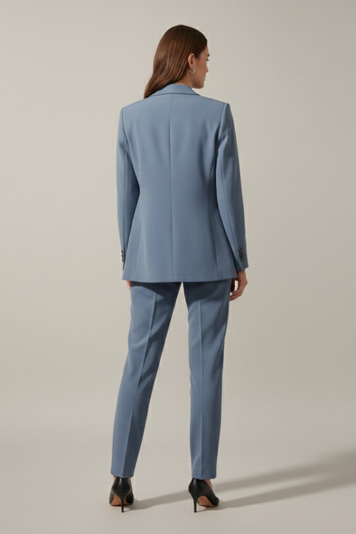 Two-Piece Suit Set with Notched Lapel Blazer and Trousers